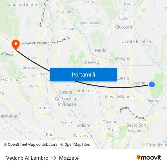 Vedano Al Lambro to Mozzate map