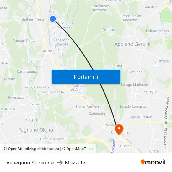 Venegono Superiore to Mozzate map