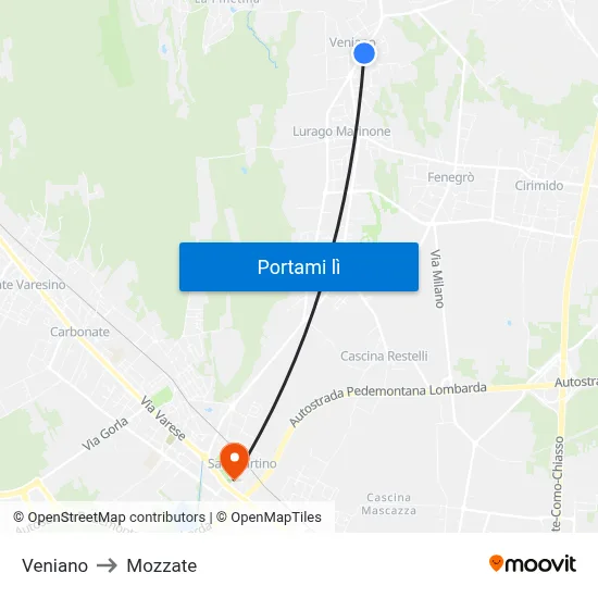 Veniano to Mozzate map