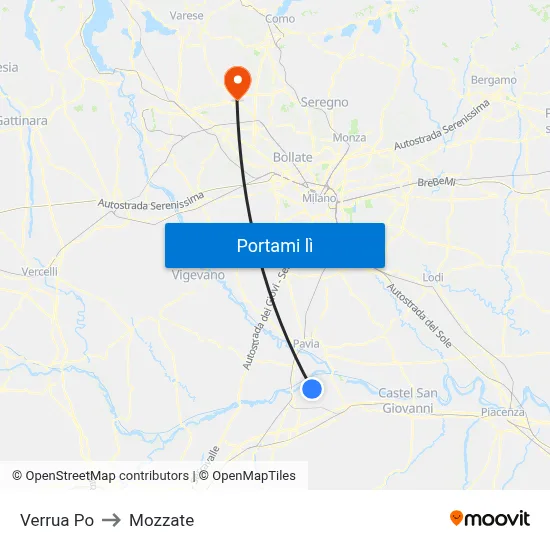Verrua Po to Mozzate map