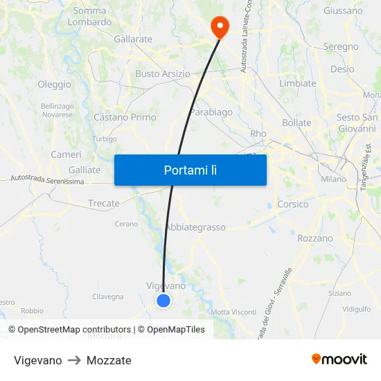 Vigevano to Mozzate map