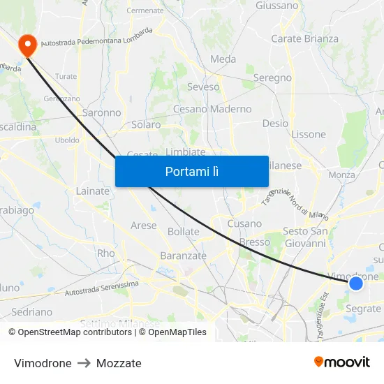 Vimodrone to Mozzate map