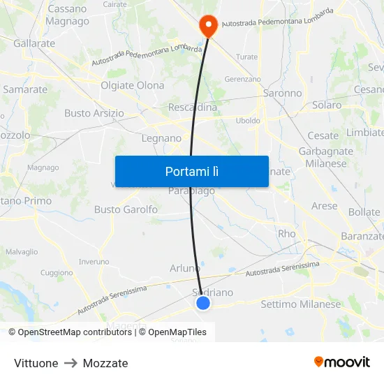 Vittuone to Mozzate map