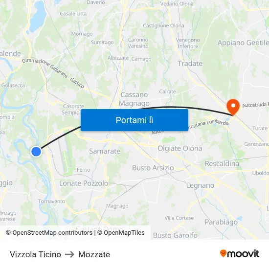 Vizzola Ticino to Mozzate map