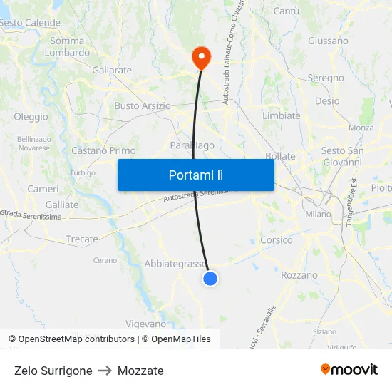 Zelo Surrigone to Mozzate map
