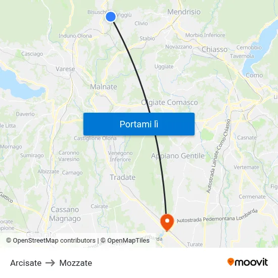 Arcisate to Mozzate map