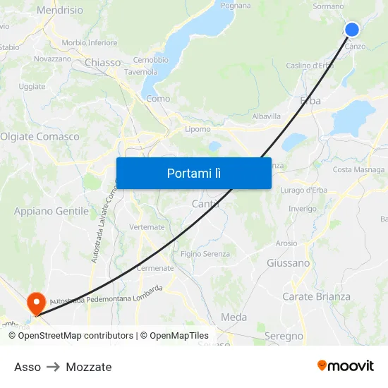 Asso to Mozzate map