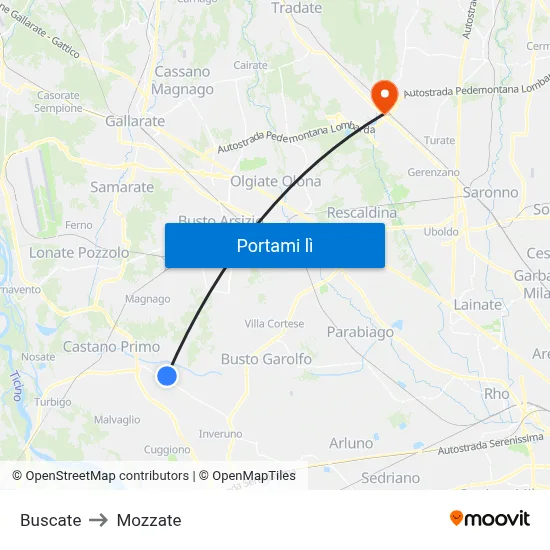 Buscate to Mozzate map