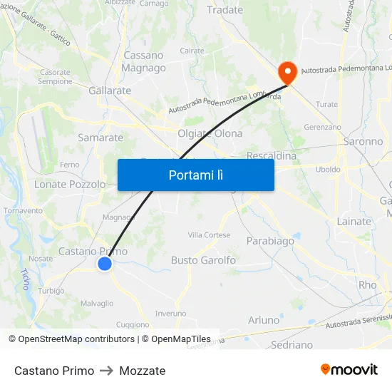 Castano Primo to Mozzate map