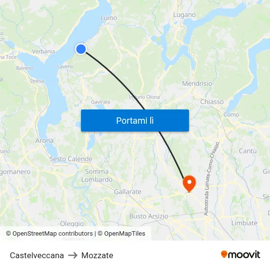 Castelveccana to Mozzate map