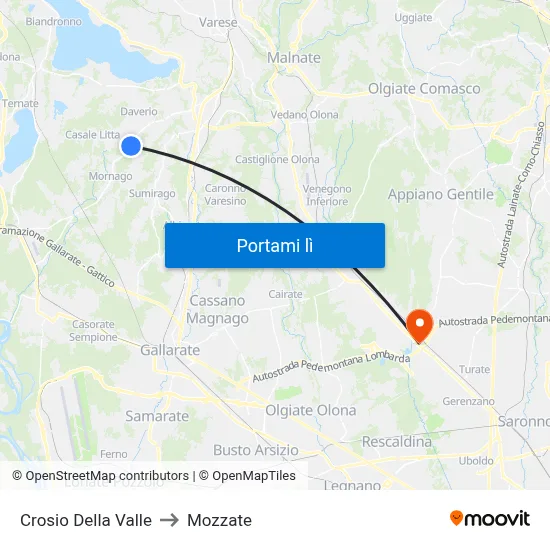 Crosio Della Valle to Mozzate map