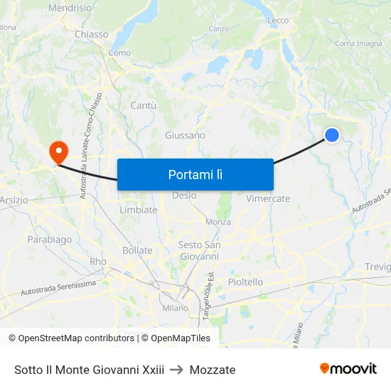 Sotto Il Monte Giovanni Xxiii to Mozzate map