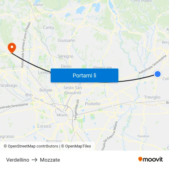 Verdellino to Mozzate map
