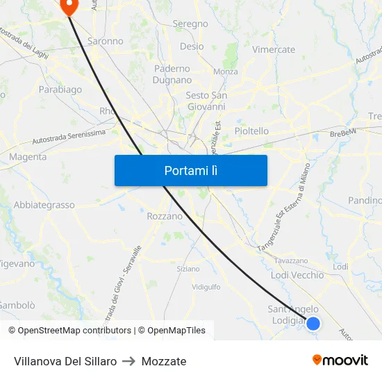 Villanova Del Sillaro to Mozzate map