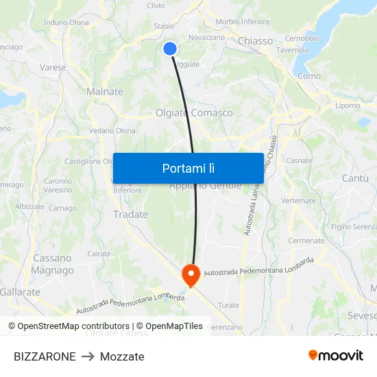 BIZZARONE to Mozzate map