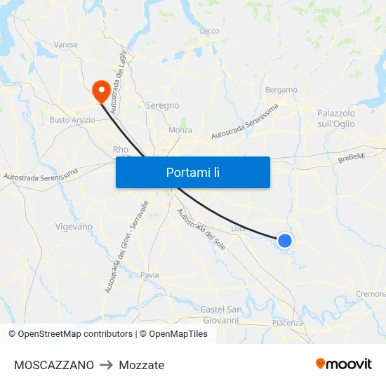 MOSCAZZANO to Mozzate map