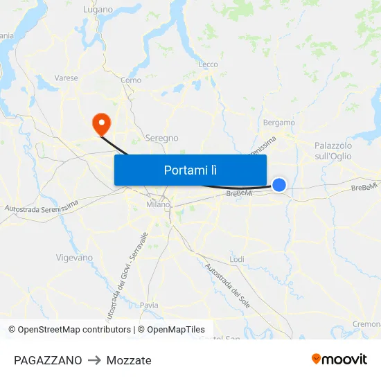 PAGAZZANO to Mozzate map