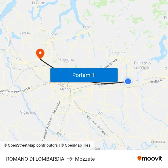 ROMANO DI LOMBARDIA to Mozzate map