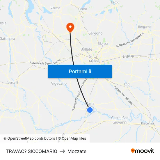 TRAVAC? SICCOMARIO to Mozzate map