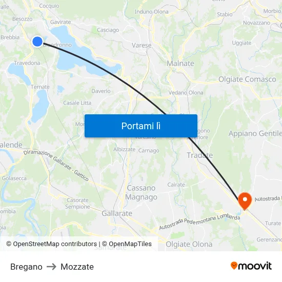 Bregano to Mozzate map