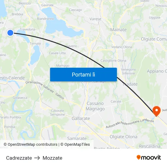 Cadrezzate to Mozzate map
