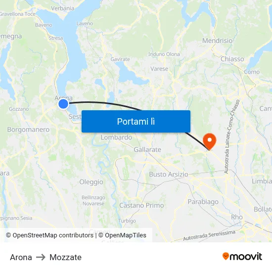 Arona to Mozzate map