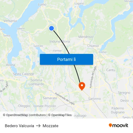 Bedero Valcuvia to Mozzate map