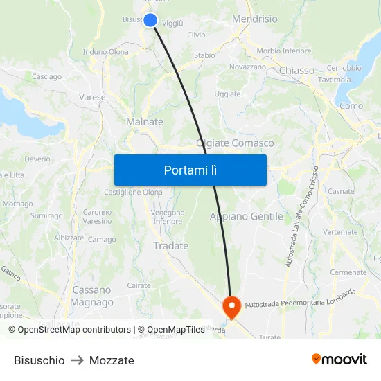 Bisuschio to Mozzate map