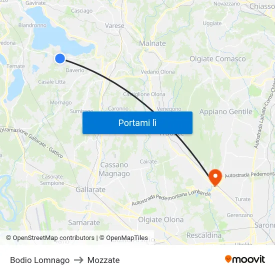 Bodio Lomnago to Mozzate map