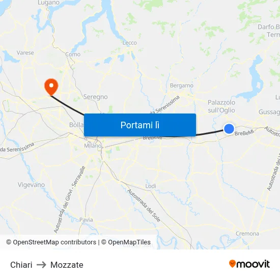 Chiari to Mozzate map