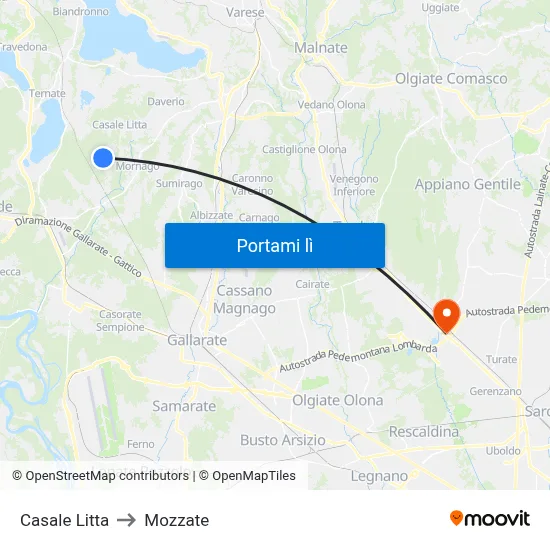 Casale Litta to Mozzate map