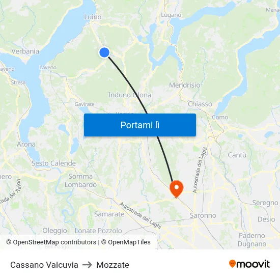 Cassano Valcuvia to Mozzate map