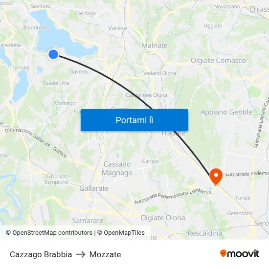 Cazzago Brabbia to Mozzate map