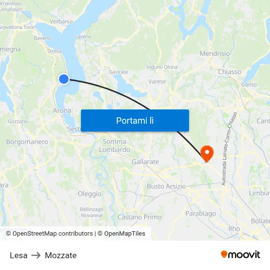 Lesa to Mozzate map