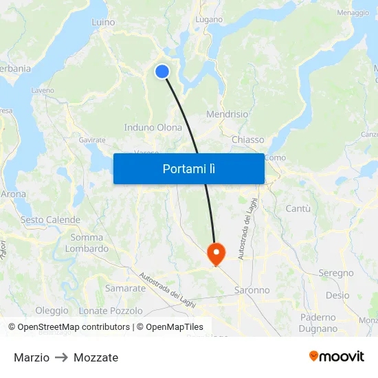 Marzio to Mozzate map