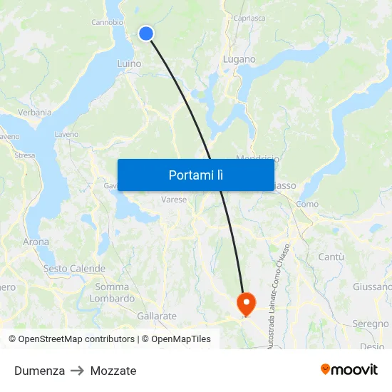 Dumenza to Mozzate map