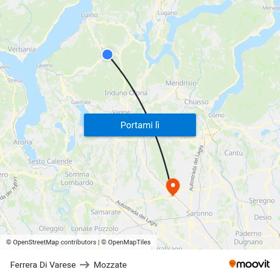 Ferrera Di Varese to Mozzate map