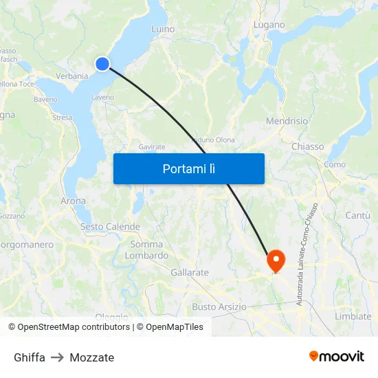 Ghiffa to Mozzate map