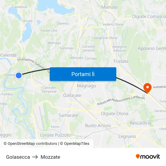 Golasecca to Mozzate map