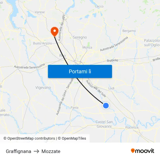 Graffignana to Mozzate map