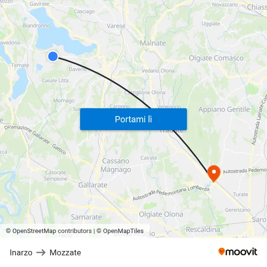 Inarzo to Mozzate map