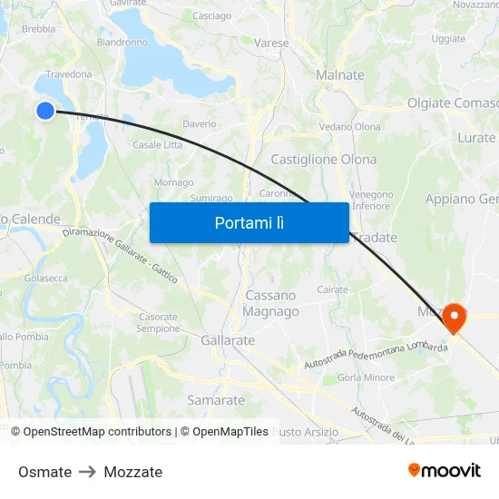 Osmate to Mozzate map