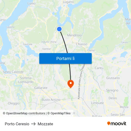 Porto Ceresio to Mozzate map
