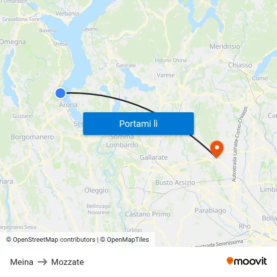 Meina to Mozzate map