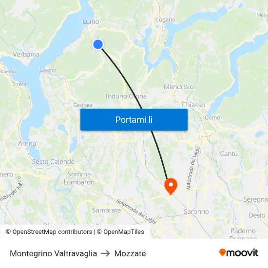 Montegrino Valtravaglia to Mozzate map