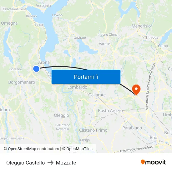 Oleggio Castello to Mozzate map