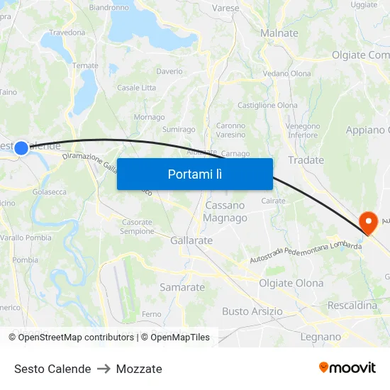 Sesto Calende to Mozzate map