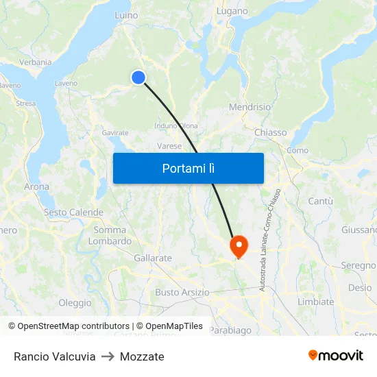 Rancio Valcuvia to Mozzate map