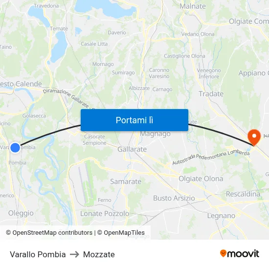 Varallo Pombia to Mozzate map