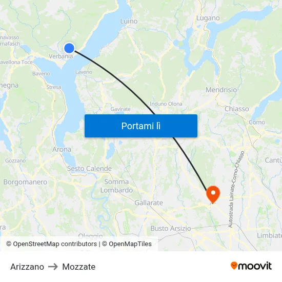 Arizzano to Mozzate map
